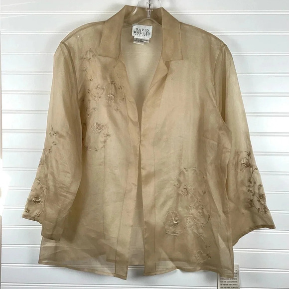 David Warren New York  NWT SILK Floral Blazer Jacket SHEER Embroidered Size 12 - Picture 1 of 7